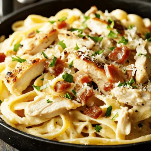 Chicken Carbonara is a delightful twist on the classic Italian pasta dish, renowned for its rich, creamy texture and robust flavors. Originating from the heart of Italy, Carbonara has evolved over the years to become a favorite not only in Italian kitchens but also in homes around the world. Its comforting nature and indulgent taste make it a staple for family dinners, special occasions, or even a cozy night in.