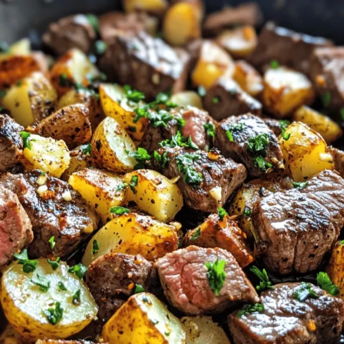 When it comes to quick and satisfying meals, few dishes can compete with the Sizzling Garlic Butter Steak and Potatoes Skillet. This recipe is not only a feast for the eyes but also a culinary delight that combines the rich flavors of garlic butter with hearty steak and comforting potatoes. Perfect for busy weeknights or casual family gatherings, this one-pan wonder can be on your table in under 30 minutes, making it an ideal choice for home cooks who crave deliciousness without spending hours in the kitchen.