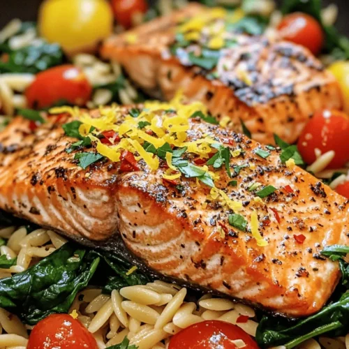Welcome to a culinary adventure that harmonizes flavor, nutrition, and convenience—introducing the Zesty One Skillet Salmon with Lemon Orzo. This dish epitomizes the essence of modern cooking: quick, easy, and packed with vibrant flavors. In our fast-paced lives, finding meals that are not only satisfying but also healthy can be a challenge. That's where this recipe shines, offering a delightful combination of succulent salmon, zesty lemon, and creamy orzo, all prepared in a single skillet for effortless cleanup.