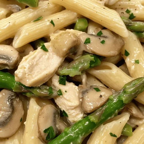 If you're searching for a delightful dish that perfectly marries comfort and sophistication, look no further than Creamy Mushroom and Asparagus Chicken Penne. This recipe brings together tender pieces of chicken, fresh asparagus, and earthy mushrooms, all enveloped in a luscious, creamy sauce that clings beautifully to al dente penne pasta. The harmony of flavors and textures makes this dish a standout choice for not only casual weeknight dinners but also for special occasions when you want to impress your guests with minimal effort.