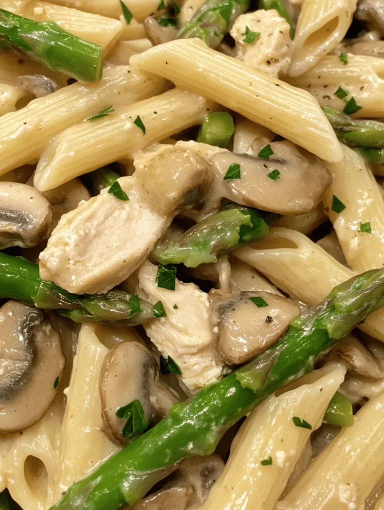 If you're searching for a delightful dish that perfectly marries comfort and sophistication, look no further than Creamy Mushroom and Asparagus Chicken Penne. This recipe brings together tender pieces of chicken, fresh asparagus, and earthy mushrooms, all enveloped in a luscious, creamy sauce that clings beautifully to al dente penne pasta. The harmony of flavors and textures makes this dish a standout choice for not only casual weeknight dinners but also for special occasions when you want to impress your guests with minimal effort.