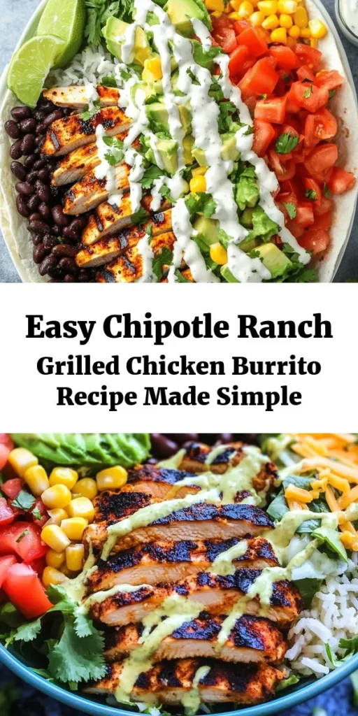Enjoy a delicious meal with this Easy Chipotle Ranch Grilled Chicken Burrito recipe! Packed with flavor, this burrito combines grilled chicken, fresh veggies, zesty chipotle ranch dressing, and more for a satisfying dish that's perfect for any occasion. It's a fantastic option for meal prep or a quick weeknight dinner. Customize it to suit your taste and delight your family and friends with this tasty treat! #BurritoRecipe #MealPrep #EasyDinner #ChipotleRanch #ComfortFood #HealthyEating