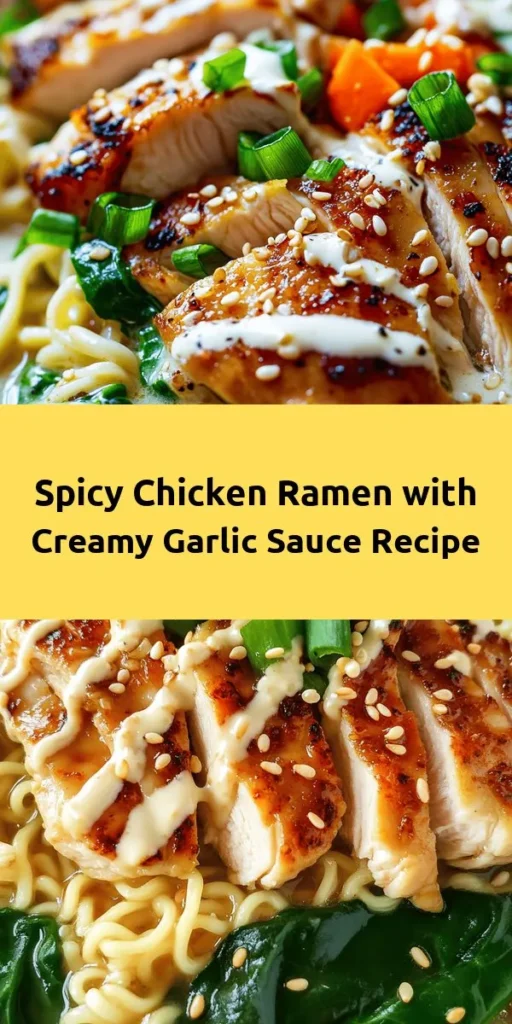 Indulge in the bold and exciting flavors of Fiery Chicken Ramen with Creamy Garlic Sauce! This recipe combines juicy chicken thighs, tender instant ramen noodles, and fresh veggies all mingled in a rich broth. The standout creamy garlic sauce adds a delicious twist that perfectly complements the spice. It’s a comforting, nourishing dish that's easy to customize. Perfect for busy weeknights or when you crave a spicy delight! #Ramen #SpicyFood #Homemade #ComfortFood #CulinaryJourney #Foodie
