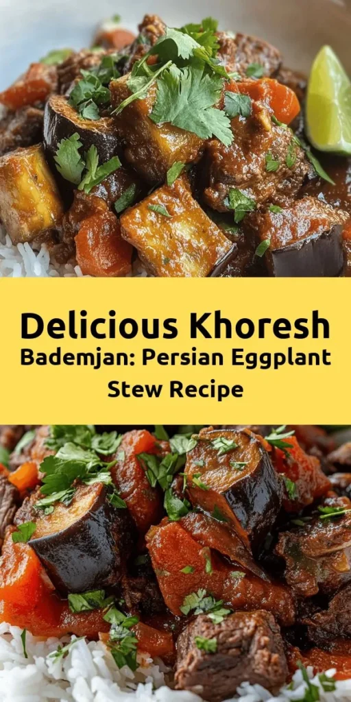 Discover the rich flavors of Khoresh Bademjan, a traditional Persian eggplant stew that celebrates the beauty of Persian cuisine. This delightful dish combines tender meat, flavorful eggplants, and aromatic spices for a comforting meal perfect for any occasion. Enjoy it with fluffy basmati rice and garnish with fresh herbs for a truly authentic experience. Dive into a culinary journey and embrace the warmth of Persian hospitality! #KhoreshBademjan #PersianCuisine #EggplantStew #DeliciousRecipes #Foodie #HealthyEating