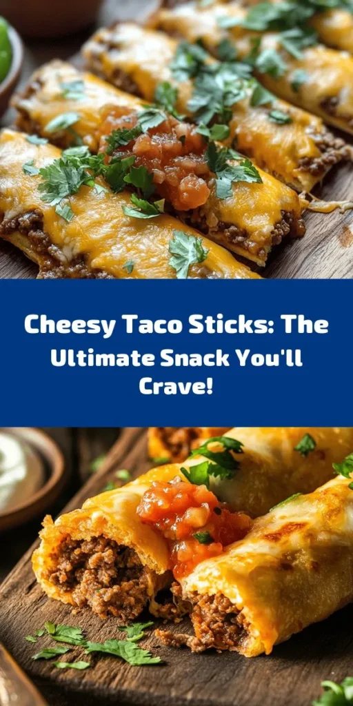 Looking for a fun and delicious twist on tacos? Try Cheesy Taco Sticks! These handheld snacks blend seasoned meat, gooey cheese, and crispy dough for a flavor explosion that's perfect for parties, game days, or quick weeknight dinners. Easy to make and customizable with your favorite toppings, this recipe is a hit with both kids and adults. Get ready to impress your guests and satisfy your cravings! #CheesyTacoSticks #TacoRecipe #SnackIdeas #PartyFood #QuickMeals #CheesyGoodness