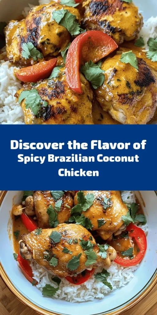 Discover the vibrant flavors of Brazil with Spicy Brazilian Coconut Chicken, a dish that blends succulent chicken, creamy coconut milk, and an array of spices to create a mouthwatering experience. This recipe is a celebration of Brazil’s rich culinary heritage, perfect for spice lovers and food enthusiasts alike. Bring the warmth of Brazilian cuisine to your table and enjoy this easy-to-make, flavorful dish! #BrazilianCuisine #CoconutChicken #SpicyFood #HomeCooking #Foodie