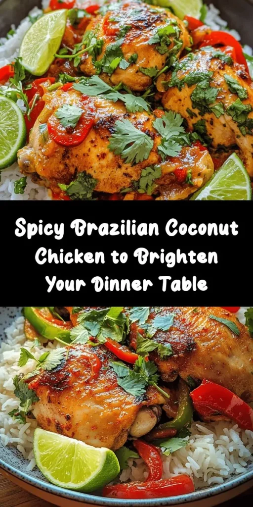 Discover the vibrant flavors of Brazil with this Spicy Brazilian Coconut Chicken recipe! Combining juicy chicken thighs with creamy coconut milk and a medley of aromatic spices, this dish is perfect for any occasion. Whether it's a cozy family dinner or a lively gathering, your taste buds will be transported to sun-soaked beaches. Get ready to impress your guests with this comforting and delicious meal! #BrazilianCuisine #CoconutChicken #SpicyRecipes #DinnerInspiration #HomeCooking #Foodie