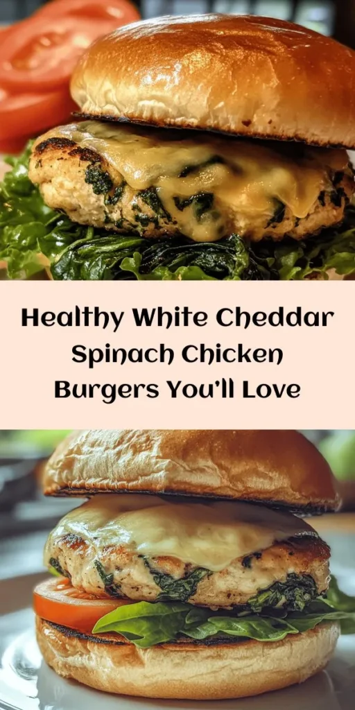 Discover a healthier twist on your favorite burger with these White Cheddar and Spinach Chicken Burgers! Packed with lean protein, vibrant spinach, and creamy white cheddar, this recipe is perfect for health-conscious foodies. Easy to customize with your favorite toppings like avocado, fresh greens, or spicy aioli, these juicy burgers promise both flavor and nutrition in every bite. Try them for a satisfying meal that everyone will love! #HealthyEating #ChickenBurgers #RecipeIdeas #Nutritious #MealPrep #Foodie #Yummy