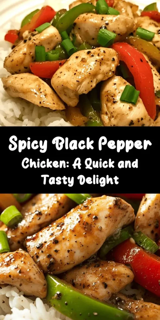 Discover the bold and flavorful world of Spicy Stir-Fried Black Pepper Chicken! This easy-to-make dish features juicy chicken thighs, colorful vegetables, and aromatic spices, creating a perfect balance of textures and flavors. Ideal for any occasion, serve it over rice, with noodles, or enjoy it on its own. Embrace culinary creativity by adjusting the spice level or adding seasonal veggies. Transform your mealtime with this delicious recipe! #SpicyChicken #StirFry #QuickRecipes #AsianCuisine #CookingAtHome #MealPrep #HealthyEats