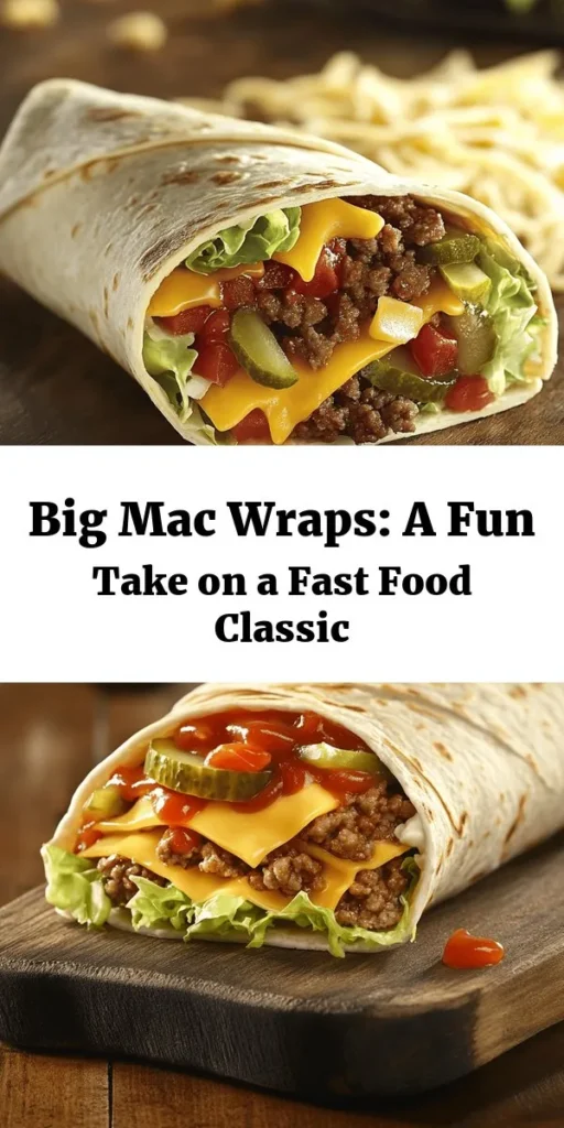 Discover a fun and delicious twist on a classic favorite with Big Mac Wraps! These wraps are packed with juicy ground beef, fresh veggies, and the iconic special sauce, all wrapped in a soft tortilla. Perfect for busy nights or casual gatherings, they are easy to customize to suit your taste. Dive into this innovative recipe and enjoy the mouthwatering flavors of a Big Mac anytime, anywhere! #BigMacWraps #SpecialSauce #EasyRecipes #Foodie #CookingFun #QuickMealIdeas