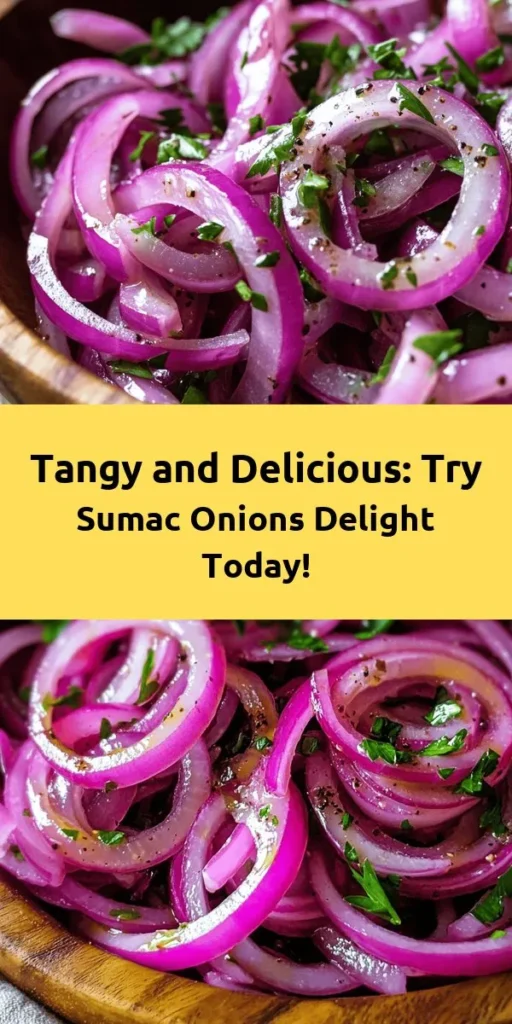 Explore the vibrant flavors of Sumac Onions Delight, a tangy dish that beautifully marries red onions and sumac for a refreshing accompaniment to any meal. This healthy and versatile recipe is rich in antioxidants and adds a zesty kick to grilled meats, salads, and wraps. Perfect for enhancing your culinary repertoire, Sumac Onions Delight is a delicious nod to Middle Eastern and Mediterranean traditions. Try it today! #CulinaryTradition #HealthyEating #SumacOnions #FlavorfulRecipes #MediterraneanCuisine #SideDishIdeas #CookingAtHome