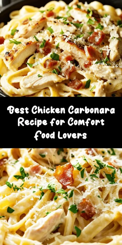 Discover the ultimate comfort food with our Best-Ever Chicken Carbonara! This delicious twist on the classic Italian dish features creamy pasta, tender chicken, and rich flavors that will warm your heart. Perfect for family dinners or cozy nights in, this recipe is both simple and elegant, making it ideal for home cooks of all skill levels. Impress your loved ones with this indulgent meal tonight! #ChickenCarbonara #ComfortFood #PastaRecipe #ItalianCuisine #FoodieFaves