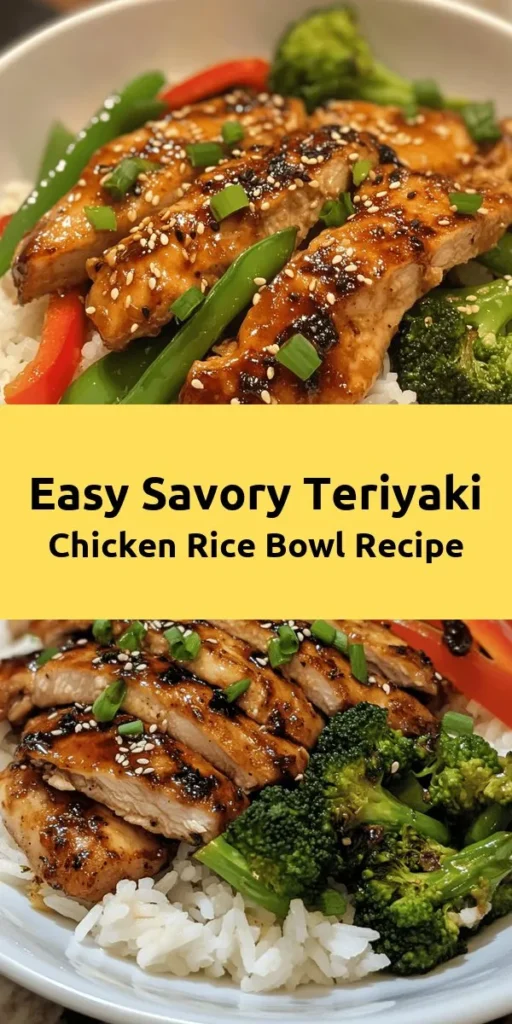 Discover the delicious Savory Teriyaki Chicken Rice Bowl, a perfect blend of tender chicken, vibrant vegetables, and fluffy jasmine rice, all drizzled with a rich homemade teriyaki sauce. Easy to prepare, this dish is ideal for busy weeknights and sure to please the whole family. From mastering the sauce to perfectly cooking the chicken, this recipe guides you every step of the way. Elevate your dinner with this flavorful Asian delight! #TeriyakiChicken #RiceBowl #EasyDinner #AsianCuisine #CookingAtHome #FamilyMeals #HealthyEats