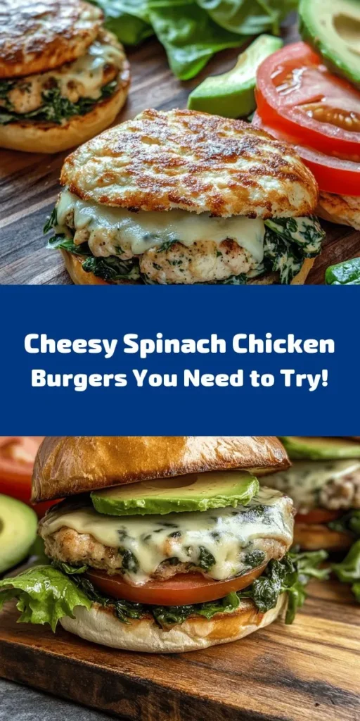 Satisfy your cravings with these delicious White Cheddar and Spinach Chicken Burgers! This healthy twist on the classic burger combines lean ground chicken, fresh spinach, and rich white cheddar for a flavor-packed meal that's easy to make. Perfect for weeknight dinners or get-togethers, these burgers are not only tasty but also packed with nutrients. Try them out and elevate your next meal! #ChickenBurgers #HealthyEating #RecipeIdeas #HomeCooking #MealPrep #CheesyGoodness