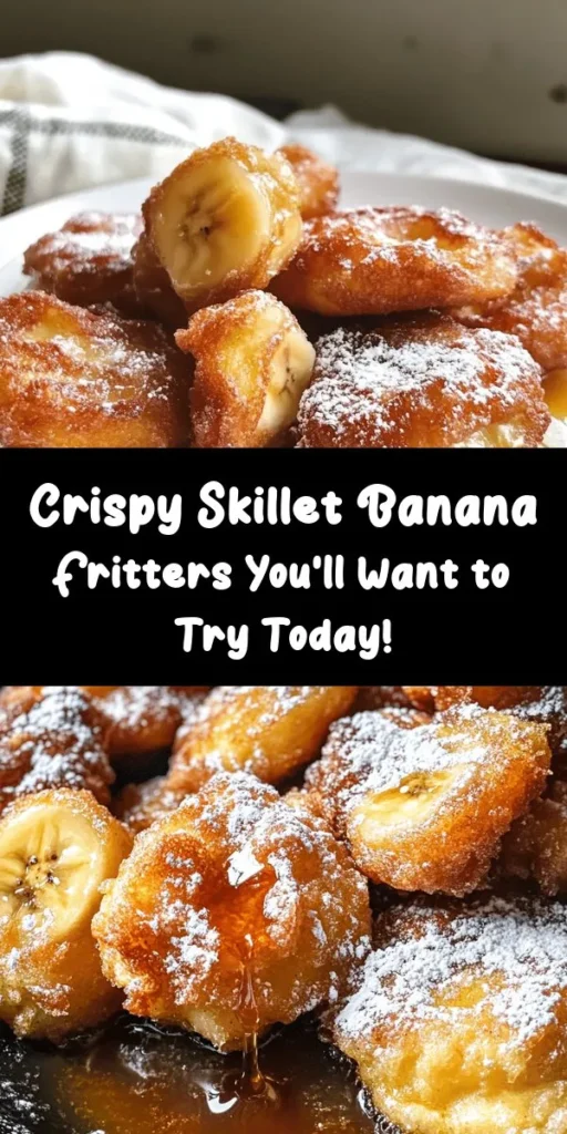 Indulge in the deliciousness of crispy skillet banana fritters! This simple recipe transforms ripe bananas into golden-brown treats that are perfect for breakfast or a snack. In under 30 minutes, you can enjoy warm fritters that are soft on the inside and crispy on the outside. Drizzle with syrup, dust with powdered sugar, or get creative with toppings! Nutrient-rich and delightful, these fritters are sure to please everyone. #BananaFritters #ComfortFood #EasyRecipes #SnackIdeas #Yummy