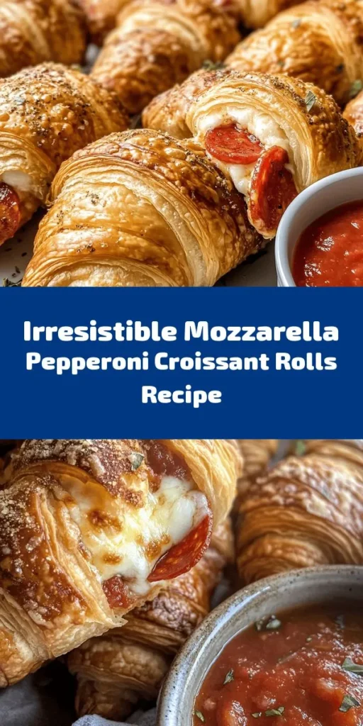 Indulge in the deliciousness of Mozzarella Pepperoni Croissant Rolls! These flaky, buttery treats blend gooey mozzarella with zesty pepperoni, making them the perfect snack or appetizer for any occasion. Easy to prepare and a crowd-pleaser, they're great for game days, parties, or a simple family dinner. Serve with marinara for dipping and watch them disappear! Try this delightful recipe today! #MozzarellaPepperoni #CroissantRolls #Appetizers #SnackIdeas #FoodieFun #CookingAtHome #YummyTreats #EasyRecipes