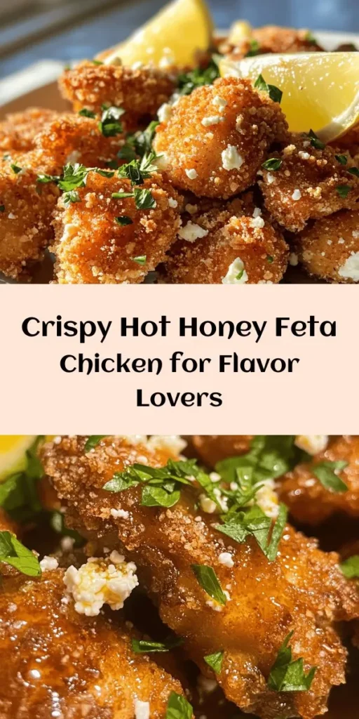 Discover the mouthwatering world of Crispy Hot Honey Feta Chicken! This recipe brings together crispy chicken, creamy feta, and a drizzle of hot honey, creating a delicious blend of sweet and spicy flavors. It’s perfect for weeknight dinners or impressing guests. Cooking is made simple with step-by-step instructions, making this dish a must-try for any food lover. Dive into this culinary adventure! #CrispyChicken #HotHoney #Feta #ComfortFood #CookingAdventures #DeliciousEats