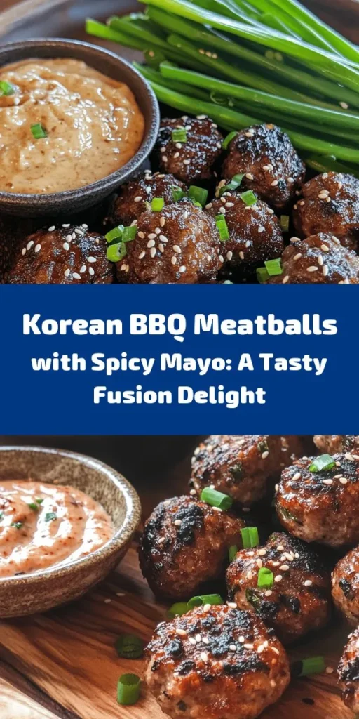 Discover the delicious fusion of flavors with these Korean BBQ Meatballs paired with a spicy mayo dip! Perfect for any gathering or casual dinner, these tender meatballs encapsulate the essence of Korean cuisine. Infused with savory spices and served with a creamy, zesty dip, they’re an irresistible appetizer or main dish. Elevate your meals with this easy-to-follow recipe and bring a taste of Korea to your kitchen! #KoreanBBQ #Meatballs #SpicyMayo #FusionCuisine #HomeCooking
