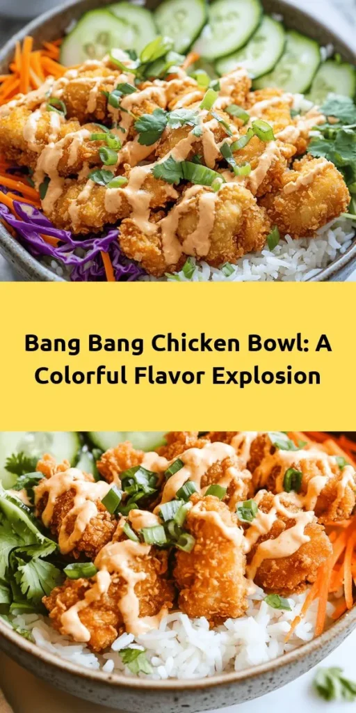 Discover the ultimate comfort food with the Bang Bang Chicken Bowl! This mouthwatering dish features crispy chicken, fresh vegetables, and a delicious creamy, spicy sauce that will tantalize your taste buds. Join the culinary adventure as we explore key ingredients, cooking techniques, and creative variations to suit any dietary preference. Perfect for impressing guests or enjoying a cozy night in, this bowl promises satisfaction in every bite. #BangBangChicken #Foodie #ComfortFood #DinnerInspo #RecipeIdeas