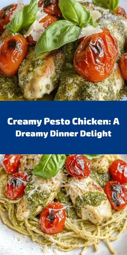 Indulge in the flavors of Creamy Pesto Chicken with Roasted Tomatoes! This recipe features tender chicken bathed in a rich pesto sauce, complemented by sweet roasted tomatoes. Perfect for weeknight dinners or special gatherings, it’s easy to make and visually stunning. Serve it over pasta or with a fresh salad, and enjoy a deliciously satisfying meal. Discover the joy of home-cooked comfort food! #CreamyPestoChicken #DinnerRecipe #EasyCooking #Foodie #ComfortFood #Yummy
