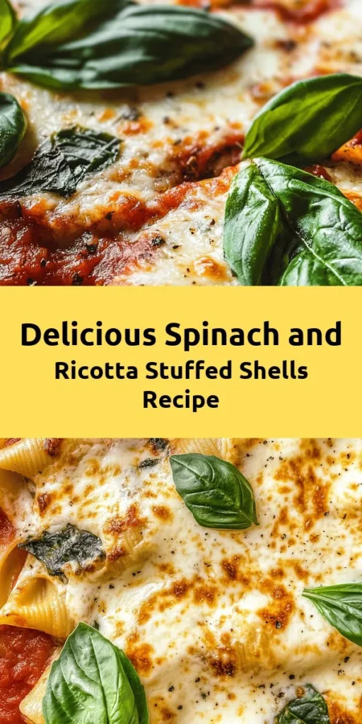 Discover the perfect comforting dish with these Easy Spinach and Ricotta Stuffed Shells. This family-friendly recipe combines creamy ricotta, nutritious spinach, and gooey melted mozzarella all stuffed in tender jumbo pasta shells, making it a delicious weeknight dinner or a hit at gatherings. It's simple to prepare and allows for customization to suit your taste. Try this wholesome meal for a satisfying experience that everyone will love! #StuffedShells #PastaRecipes #HealthyEating #FamilyMeals #DinnerIdeas