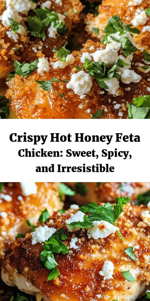 Discover the mouthwatering Crispy Hot Honey Feta Chicken that perfectly balances sweet, savory, and spicy flavors. This dish features juicy chicken thighs coated in a crunchy panko crust, drizzled with hot honey and topped with creamy feta cheese. Perfect for any occasion, it's a crowd-pleaser that elevates your dinner game. Serve it with roasted veggies or a refreshing salad for a complete meal. #ChickenRecipes #HotHoney #FetaCheese #FoodieFavorites #DinnerIdeas #CrispyChicken #RecipeInspiration