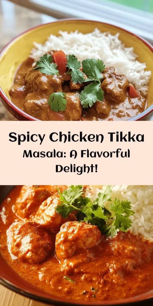 Looking to spice up your dinner plans? Try this Spicy Chicken Tikka Masala Delight recipe! Easy to follow, it captures the rich flavors of traditional Indian cuisine with tender chicken marinated in yogurt and a blend of aromatic spices, simmered in a creamy tomato coconut sauce. Perfect for impressing family and friends, this dish pairs beautifully with basmati rice or warm naan. Taste the delight of home-cooked Indian flavors tonight! #TikkaMasala #IndianCuisine #ComfortFood #CookingAtHome #RecipeIdeas #SpicyDelight #Foodies #DinnerInspo
