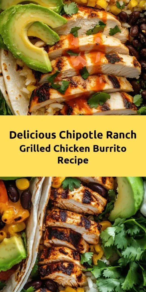 Indulge in the deliciousness of Easy Chipotle Ranch Grilled Chicken Burritos! This recipe combines juicy marinated chicken, zesty chipotle ranch, and fresh ingredients for a satisfying meal. Perfect for weeknight dinners or gatherings, these burritos are both nutritious and customizable to fit your taste. Whether you’re a burrito lover or trying it for the first time, this dish promises to delight. Try it today! #Burrito #GrilledChicken #ChipotleRanch #EasyRecipes #MealPrep #Foodie #Yum