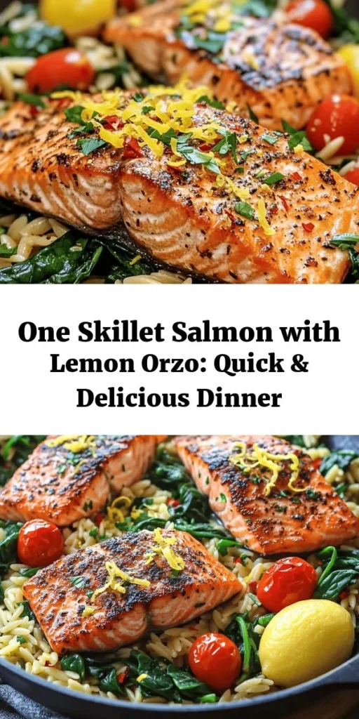 Discover a delicious and healthy meal with our Zesty One Skillet Salmon with Lemon Orzo recipe! This quick and easy dish features succulent salmon, zesty lemon, and creamy orzo, all made in just one skillet, making cleanup a breeze. Packed with nutrients and vibrant flavors, it’s perfect for busy weeknights or impressing guests. Dive into this flavorful Mediterranean-inspired dish today! #OneSkilletMeals #HealthyRecipes #Salmon #LemonOrzo #EasyDinner #MediterraneanCuisine #CookingAtHome
