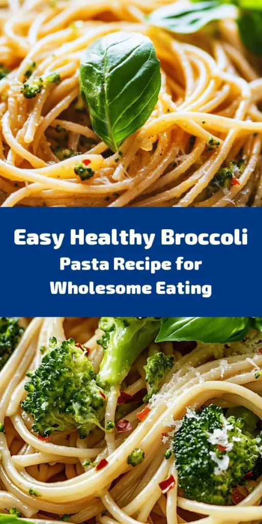 Discover the perfect weeknight meal with this easy and nutritious Easy Healthy Broccoli Pasta recipe! Packed with the goodness of broccoli and whole wheat pasta, it's a delicious way to boost your health with essential vitamins and fiber. Tossed with garlic, olive oil, and a hint of lemon, this dish is both flavorful and satisfying. Enjoy a quick, colorful meal that nourishes your body and delights your taste buds! #HealthyEating #BroccoliPasta #EasyRecipes #WholeWheatPasta #YummyInspiration