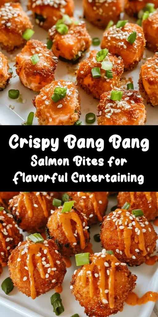 Indulge in the crispy delight of Bang Bang Salmon Bites! Perfect as an appetizer or main dish, these bites combine tender salmon with a zesty, creamy sauce. Rich in omega-3s and easy to make, they deliver a flavor-packed experience that impresses at any gathering. Follow our simple recipe for restaurant-worthy results at home. Enjoy the crunch and tanginess that makes these bites irresistible! #SalmonBites #BangBangSauce #HealthyEating #WeekendCooking #SeafoodLovers #AppetizerIdeas