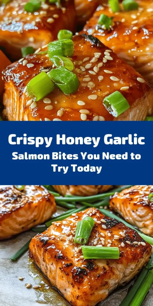 Discover the deliciousness of crispy honey garlic salmon bites, a perfect dish to wow your family and friends! This recipe blends the sweetness of honey with aromatic garlic, creating a savory glaze that pairs beautifully with fresh, flaky salmon. Not only do you get a quick, mouthwatering meal, but also the health benefits of omega-3 fatty acids. Perfect for any occasion! #SalmonBites #HealthyEating #HoneyGarlic #EasyRecipes #Foodie #DinnerInspo #SeafoodRecipes