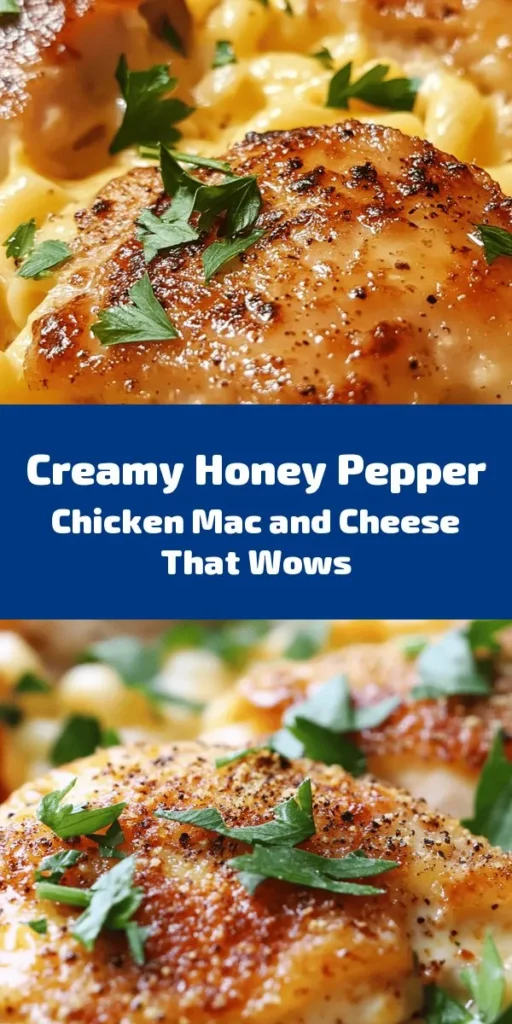 Looking to elevate your comfort food game? Try this Creamy Honey Pepper Chicken Mac and Cheese Delight! This delicious recipe combines juicy chicken, a hint of sweetness from honey, and a velvety cheese sauce, ensuring every bite is packed with flavor. Perfect for a quick weeknight meal or a crowd-pleaser at gatherings. Dive into the creamy goodness and discover a new family favorite! #MacAndCheese #ComfortFood #ChickenRecipes #Foodie #Cooking #DeliciousMeals #InstaFood