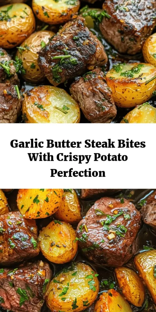 Indulge in the ultimate comfort food with sizzling garlic butter steak bites and crispy potatoes! This mouthwatering dish features tender steak pieces infused with rich garlic flavors, served with perfectly crispy baby potatoes that bring the perfect crunch. Ideal for quick weeknight dinners or special occasions, this recipe is as simple as it is delicious. Elevate your meal with a burst of flavor and impress your guests! #SteakBites #GarlicButter #CrispyPotatoes #ComfortFood #Yummy #EasyRecipes #DinnerInspiration
