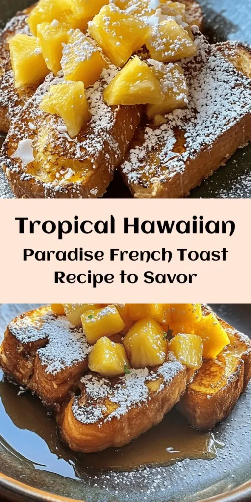 Discover the tropical delight of Hawaiian Paradise French Toast! This irresistible recipe features soft Hawaiian sweet rolls soaked in a creamy custard, cooked to golden perfection, and topped with fresh fruit and coconut. Perfect for brunch or a special breakfast, it's like a mini-vacation on your plate! Dive into the flavors of the islands and impress your guests with this easy, indulgent dish. Get ready to savor every bite! #HawaiianToast #BreakfastBliss #TropicalFlavors #FrenchToast #BrunchIdeas