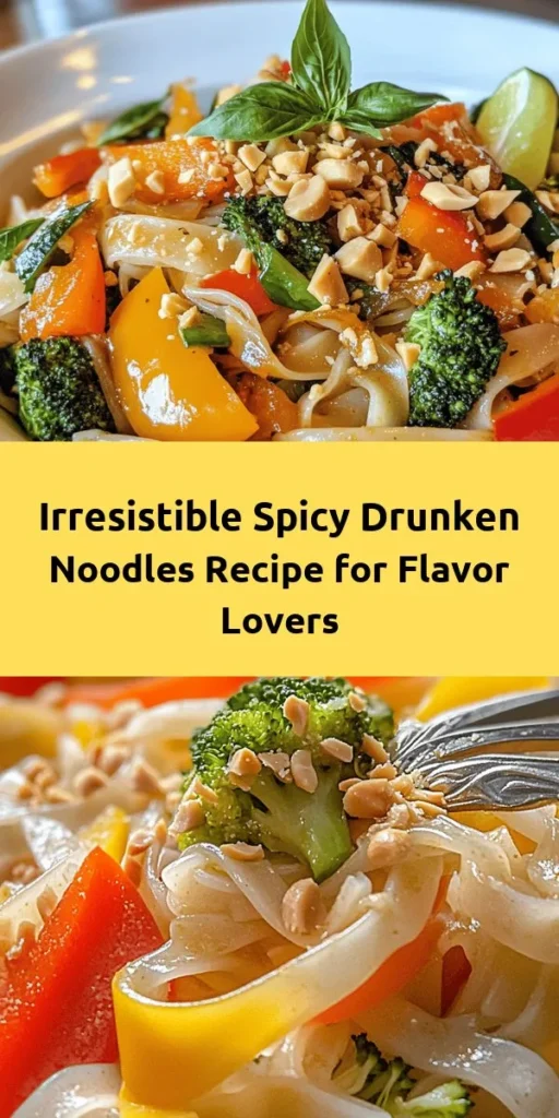 Discover the deliciously spicy world of Drunken Noodles with our Spicy Drunken Noodles Delight recipe. This tantalizing take on the classic Thai dish features chewy rice noodles stir-fried with fresh veggies, aromatic spices, and your choice of chicken or tofu. Perfect for spice lovers, it boasts bold flavors and a satisfying texture that will impress your friends and family. Ready to take your taste buds on a flavorful journey? Let's cook! #DrunkenNoodles #ThaiCuisine #SpicyFood #HomeCooking #NoodleDish