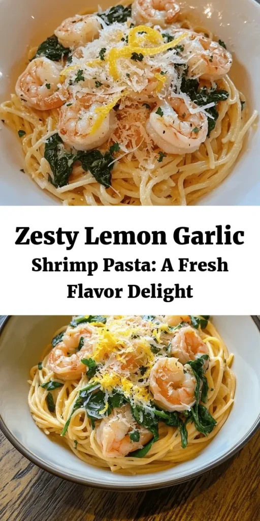 Discover the ultimate Zesty Lemon Garlic Shrimp Pasta recipe that merges fresh ingredients with mouthwatering flavors. This dish features succulent shrimp tossed in a light olive oil sauce, brightened with zesty lemon and aromatic garlic. Perfect for any occasion, it’s quick enough for weeknight dinners yet elegant enough for special gatherings. Impress your family and friends with this easy-to-make meal! #ShrimpPasta #LemonGarlic #EasyRecipes #Foodie #DinnerIdeas #PastaLovers #Seafood #HealthyEating