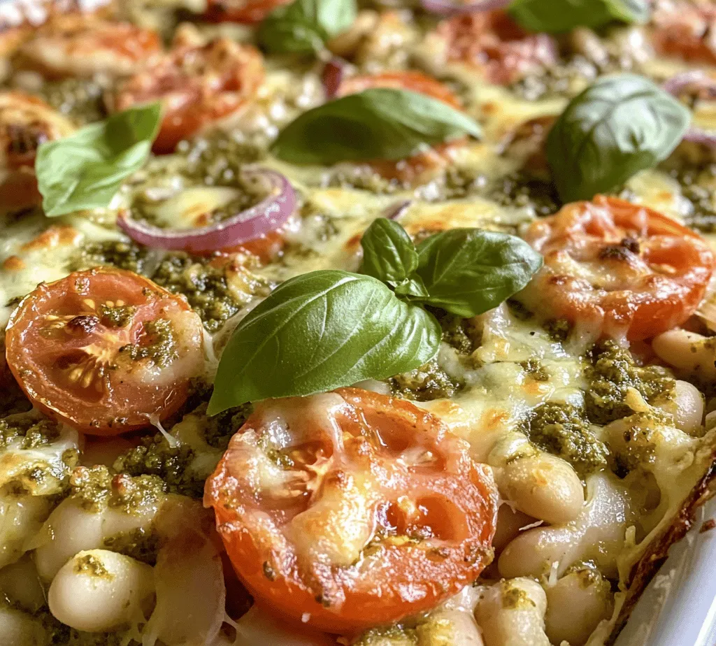 At the heart of the White Bean and Pesto Bake is a harmonious blend of flavors and textures. The creamy, tender white beans serve as a canvas for the vibrant, aromatic basil pesto, creating a delightful contrast that is both comforting and invigorating. This dish is not only easy to prepare but also packed with nutrients, making it a perfect weeknight dinner or a dish to impress guests at a dinner party. Rich in protein, fiber, and healthy fats, it caters to a variety of dietary preferences, including vegetarian and vegan diets, depending on the cheese choices made.