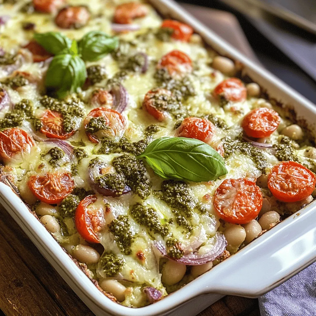 At the heart of the White Bean and Pesto Bake is a harmonious blend of flavors and textures. The creamy, tender white beans serve as a canvas for the vibrant, aromatic basil pesto, creating a delightful contrast that is both comforting and invigorating. This dish is not only easy to prepare but also packed with nutrients, making it a perfect weeknight dinner or a dish to impress guests at a dinner party. Rich in protein, fiber, and healthy fats, it caters to a variety of dietary preferences, including vegetarian and vegan diets, depending on the cheese choices made.