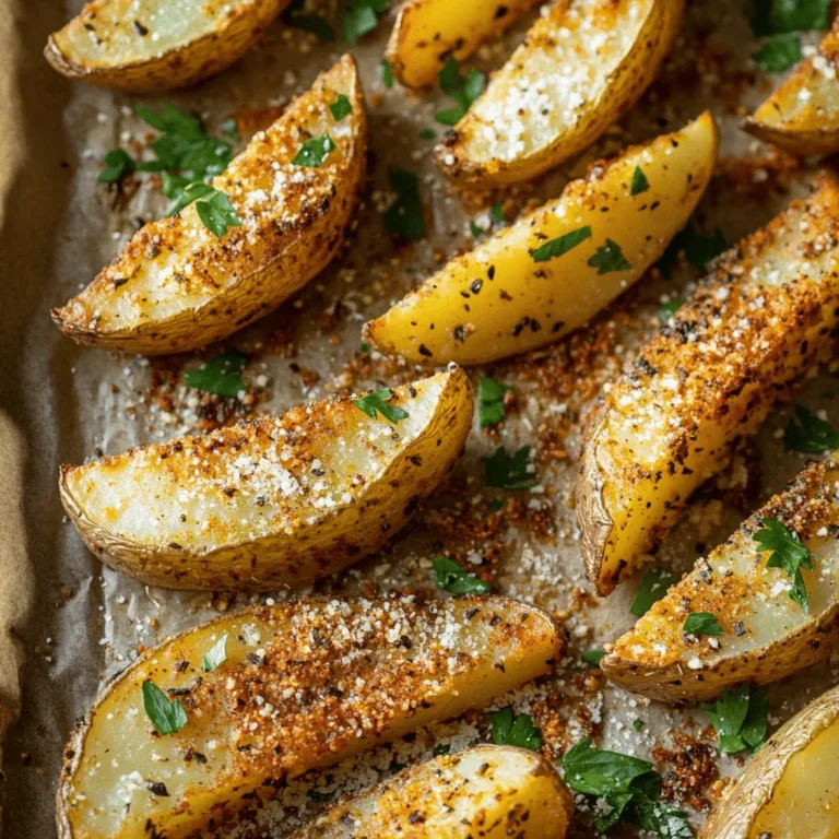 Crispy Baked Garlic Parmesan Potato Wedges are the perfect blend of flavor, texture, and ease of preparation. This recipe captures the essence of comfort food while maintaining a light and crispy profile that's sure to win over any crowd. The rich combination of garlic, nutty Parmesan cheese, and aromatic herbs creates an indulgent experience that elevates simple potatoes into a gourmet delight. Whether you're looking for a delicious side dish to accompany your favorite main course or a tempting appetizer to impress your guests, these potato wedges are versatile enough to suit any occasion.