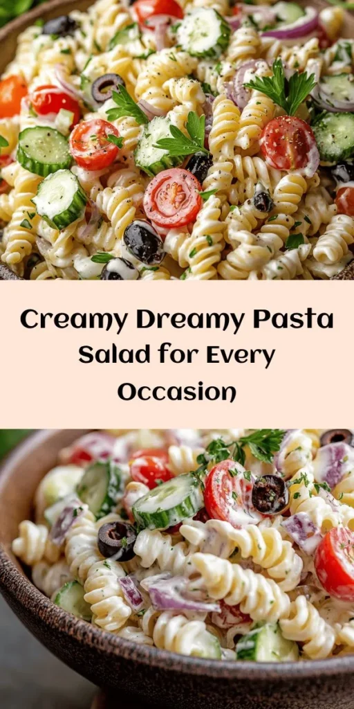 Discover the vibrant flavors of our Creamy Dreamy Pasta Salad, perfect for any occasion! Bursting with fresh veggies, spiral pasta, and a rich, creamy dressing, this recipe is not only visually stunning but also incredibly versatile. Whether it’s a summer barbecue or a cozy family dinner, you can easily adapt it to suit dietary preferences. Dive into your new favorite dish and impress everyone at your next gathering! #PastaSalad #Foodie #Recipe #HealthyEating #SummerRecipes #CookingAtHome