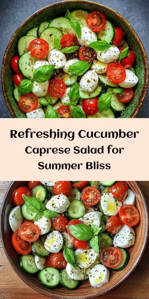 Dive into summer with a refreshing twist on a classic favorite, the Fresh & Zesty Cucumber Caprese Salad! This vibrant dish features crispy cucumbers, juicy cherry tomatoes, creamy mozzarella, and fragrant basil, all drizzled with a delectable dressing. Perfect for picnics, gatherings, or a light meal, this salad is as nutritious as it is beautiful. Enjoy the delicious taste of summer with every bite! #CucumberCaprese #HealthyEating #SummerSalad #FreshIngredients #RecipeIdeas