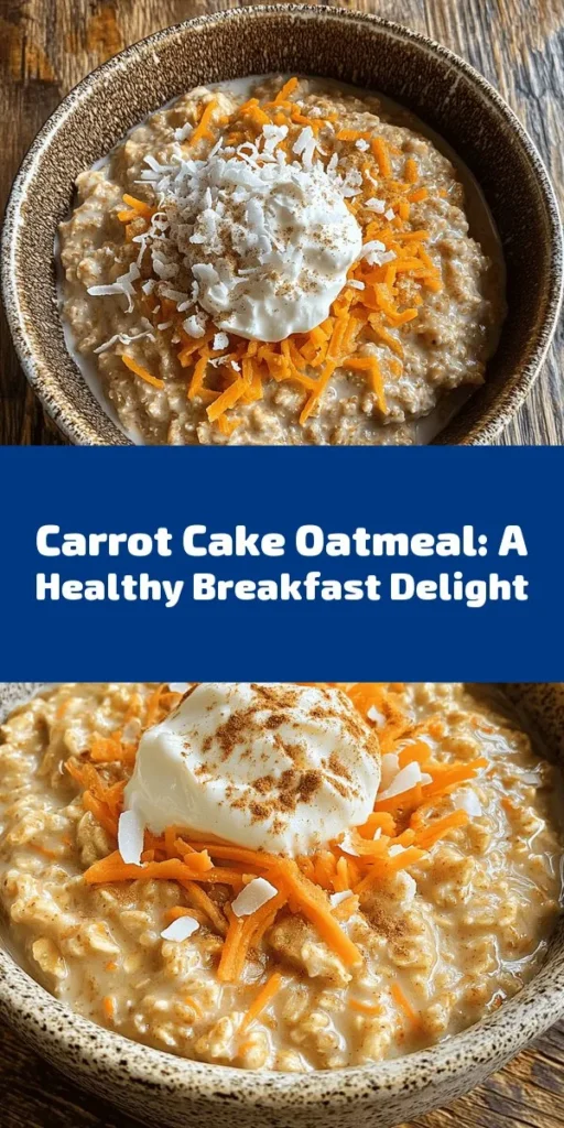 Start your day with a delicious and nutritious twist on breakfast! Carrot Cake Oatmeal Delight combines the classic flavors of carrot cake with the wholesome goodness of oatmeal. Packed with fiber and essential vitamins from oats and carrots, this dish will keep you energized and satisfied all morning. Customize it with your favorite toppings for a delightful breakfast experience. Try it out and enjoy this wholesome start to your day! #BreakfastIdeas #HealthyEating #Oatmeal #CarrotCake #HealthyRecipes #Nutrition #EnergyBoost