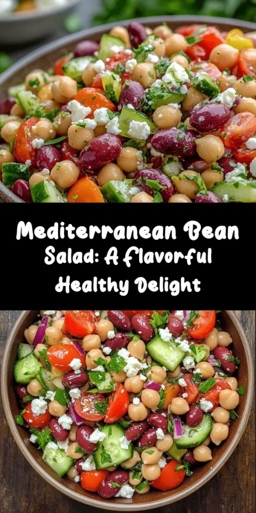 Celebrate health and flavor with this Mediterranean Bean Salad Delight! Packed with protein-rich chickpeas and kidney beans, fresh veggies, and briny Kalamata olives, this dish is as nutritious as it is delicious. Drizzle with a simple dressing of olive oil and red wine vinegar for an extra burst of taste. Perfect as a light meal or a side, this vibrant salad is a staple in Mediterranean cuisine. Try it today for a delightful culinary experience! #MediterraneanSalad #HealthyEating #BeanSalad #FreshIngredients #NutritiousRecipes