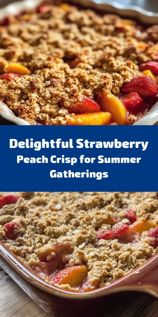 Celebrate summer with a delightful Strawberry Peach Crisp that perfectly blends sweet and tart flavors! This recipe features juicy strawberries and ripe peaches enveloped in a satisfying, crunchy topping made from oats, brown sugar, and butter. Perfect for picnics, barbecues, or family gatherings, this crisp is a must-try seasonal dessert. Pair it with vanilla ice cream for an extra treat! #SummerDesserts #StrawberryPeachCrisp #Baking #FruitCrisp #SeasonalRecipes