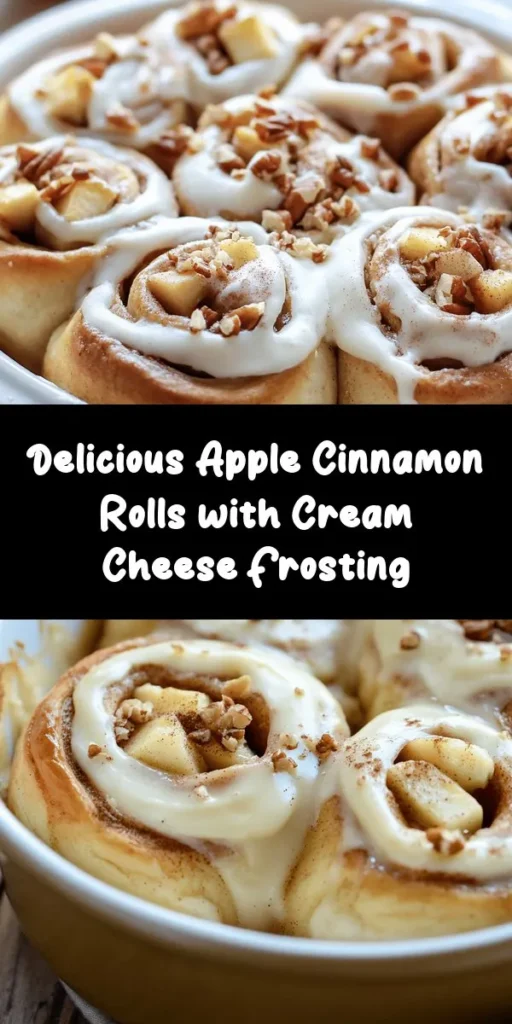 Experience the comforting aroma of freshly baked apple cinnamon rolls with cream cheese frosting that brings warmth to your home. This recipe combines the sweet, crisp flavor of fresh apples with warm cinnamon and a rich frosting for an irresistible treat. Perfect for brunch or dessert, these rolls are easy to make and sure to impress. Enjoy the joy of baking and share with loved ones! #AppleCinnamonRolls #Baking #Dessert #ComfortFood #Recipe #HomemadeDelight