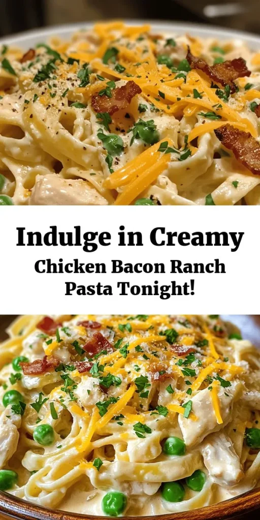 Indulge in the ultimate comfort food with this creamy chicken bacon ranch pasta recipe! Featuring tender chicken, crispy bacon, and a rich ranch-infused sauce, all enveloped in perfect fettuccine, this dish is sure to impress family and friends alike. Ideal for weeknight dinners or special gatherings, your tastebuds will thank you for this delightful blend of flavors. Try it today and make it a cherished staple in your kitchen! #PastaRecipe #ComfortFood #ChickenBaconRanch #Foodie #DinnerInspo
