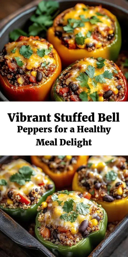 Discover the vibrant delight of Colorful Crunch Stuffed Bell Peppers! This nutritious dish combines bell peppers with hearty grains, protein-rich beans, and fresh veggies for a meal that’s as beautiful as it is satisfying. Perfect for family dinners, it's easily customizable for vegetarian, gluten-free, and meat-loving diets. Elevate your cooking with a burst of color and flavor that everyone will love! #StuffedPeppers #HealthyEating #MealPrep #ColorfulCooking #VeganRecipes #YummyFood
