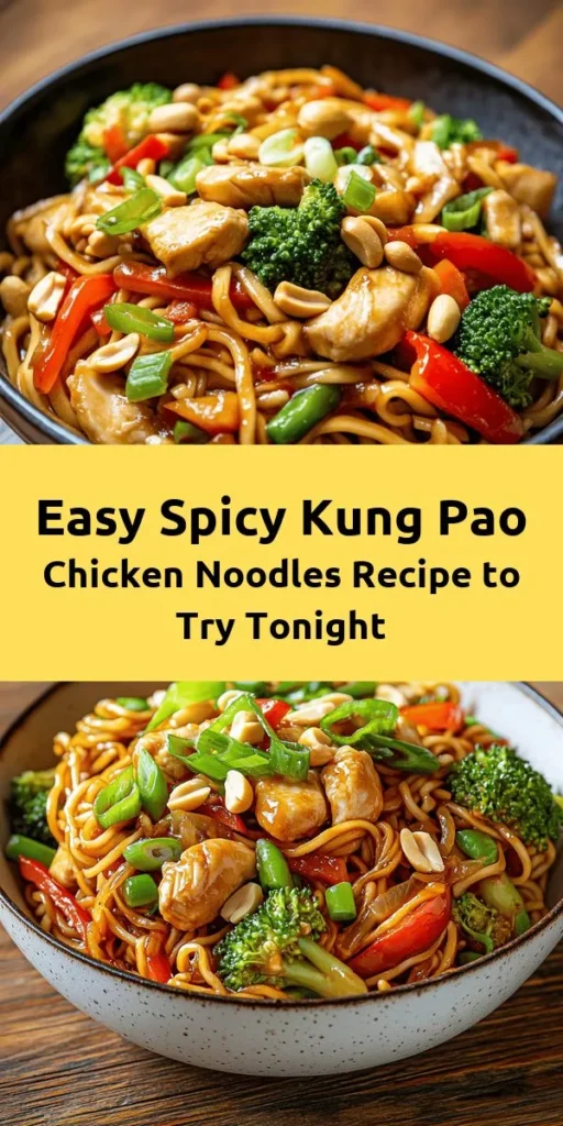 Spice up your dinner with this delicious Spicy Kung Pao Chicken Noodles recipe! This dish fuses the classic flavors of Kung Pao Chicken with chewy chow mein noodles, creating a satisfying meal that's both hearty and flavorful. With tender chicken, fresh vegetables, and a bold sauce, it's perfect for weeknight dinners or special occasions. Try this easy recipe for a delightful culinary adventure! #KungPaoNoodles #SpicyChicken #EasyRecipes #AsianCuisine #DinnerIdeas #Foodie