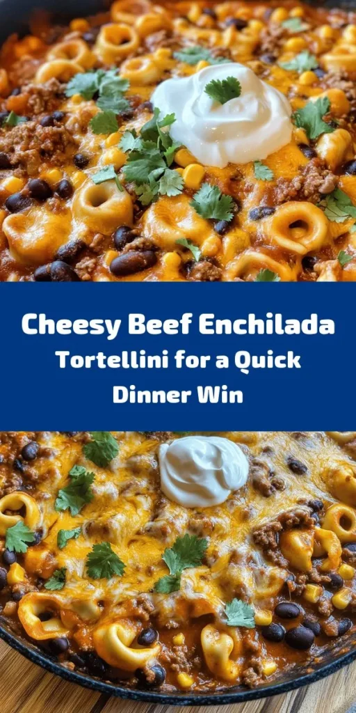 Discover the comforting delight of Cheesy Beef Enchilada Tortellini, a quick and easy fusion dish that combines rich beef enchilada flavors with creamy cheese-filled tortellini. Perfect for busy weeknights or family gatherings, this meal is packed with vibrant textures and tastes. In just minutes, you can create a hearty dish everyone will love. Get ready to impress your loved ones with this culinary twist! #CheesyBeefEnchiladaTortellini #DinnerIdeas #QuickMeals #FamilyFriendly #Foodie